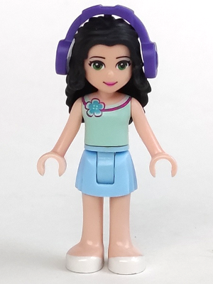 Friends Emma - Bright Light Blue Skirt, Light Aqua Top with Flower, Dark Purple Headphones – ПРИЯТЕЛИ