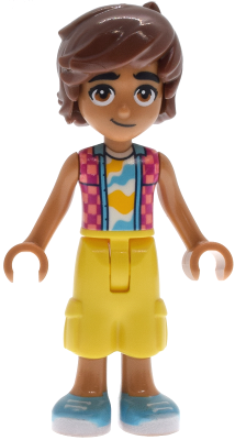Friends Leo - Coral and Magenta Checkered Sleeveless Shirt, Yellow Cropped Trousers, Medium Azure Shoes – ПРИЯТЕЛИ