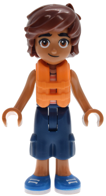 Friends Leo - Bright Light Orange Sleeveless Shirt, Dark Blue Cropped Trousers, Blue Shoes, Orange Life Jacket – ПРИЯТЕЛИ