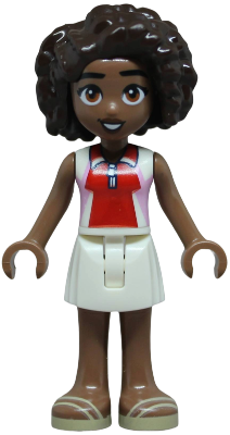 Friends Aliya - Bright Pink, Red and White Sleeveless Shirt, White Skirt, Tan Sandals – ПРИЯТЕЛИ