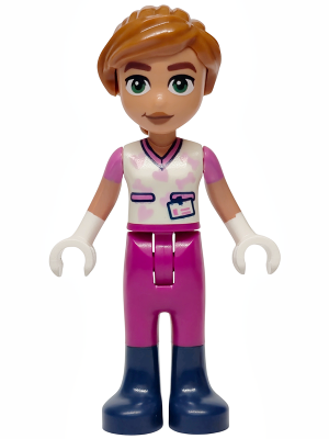 Friends Valeria - White Shirt with Hearts and Bones, Magenta Trousers, Dark Blue Boots, Dark Orange  – ПРИЯТЕЛИ