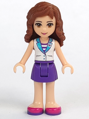 Friends Olivia (Light Nougat) - Dark Purple Skirt, White Top with Medium Azure Collar, Striped Inset – ПРИЯТЕЛИ