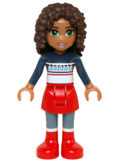 Friends Andrea - Red Skirt and Boots, Dark Blue Sweater Top – ПРИЯТЕЛИ