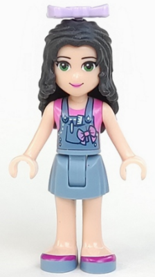 Friends Emma - Sand Blue Overalls Skirt, Dark Pink Top, Sand Blue Shoes, Lavender Bow – ПРИЯТЕЛИ