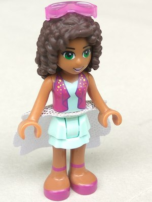 Friends Andrea - Light Aqua Layered Skirt, Magenta Vest Top, White Sequined Cloth Skirt, Sunglasses – ПРИЯТЕЛИ