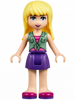 Friends Stephanie - Dark Purple Skirt, Sand Green Knotted Blouse Top over Magenta and Pink Striped Shirt – ПРИЯТЕЛИ