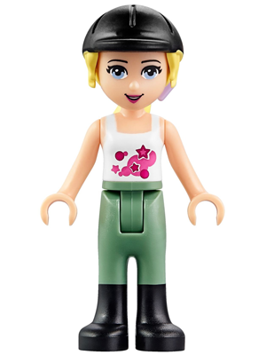 Friends Stephanie - Sand Green Riding Pants, Black Riding Helmet, Lavender Bow, White Top with Stars – ПРИЯТЕЛИ