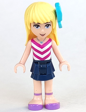 Friends Stephanie - Dark Blue Layered Skirt, Magenta and White V-Striped Top, Medium Azure Bow – ПРИЯТЕЛИ