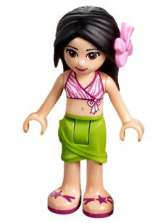 Friends Martina - Lime Wrap Skirt, Dark Pink and White Swimsuit Top, Bright Pink Flower – ПРИЯТЕЛИ