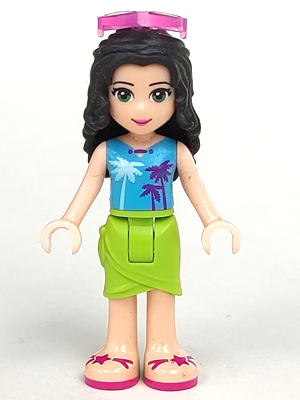 Friends Emma - Lime Wrap Skirt, Medium Azure Top with Palm Tree Pattern, Trans-Dark Pink Sunglasses – ПРИЯТЕЛИ