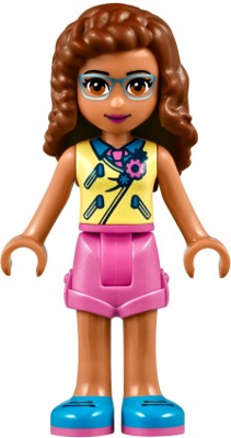 Friends Olivia (Nougat) - Bright Light Yellow Vest over Dark Azure Shirt and Dark Pink Tie, Dark Pink Shorts – ПРИЯТЕЛИ