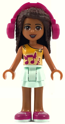 Friends Andrea - Light Aqua Layered Skirt, Bright Light Orange Top with Winged Music Notes, Headphones – ПРИЯТЕЛИ