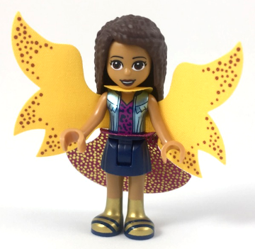 Friends Andrea - Metallic Light Blue Vest over Magenta Top, Dark Blue Skirt, Garish Butterfly Cape and Magenta Skirt, Gold Boots with Dark Blue Trim – ПРИЯТЕЛИ