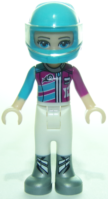 Friends Stephanie - White Trousers, Medium Azure and Magenta Racing Jacket, Helmet – ПРИЯТЕЛИ