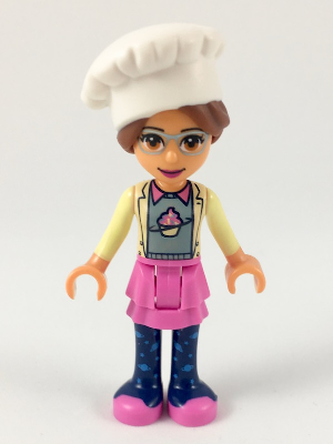 Friends Olivia (Nougat) - Dark Pink Skirt and Dark Blue Leggings, Sand Green Sweater with Bright Yellow Jacket, White Chef Toque with Hair – ПРИЯТЕЛИ