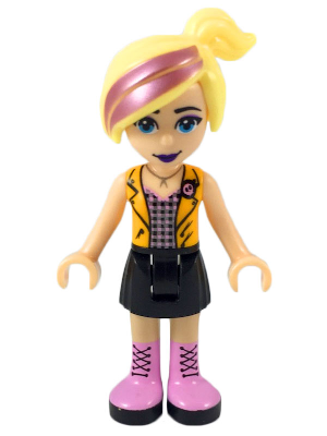 Friends Chloe - Black Skirt, Silver Top with Black and Bright Pink Squares, Bright Light Orange Vest – ПРИЯТЕЛИ