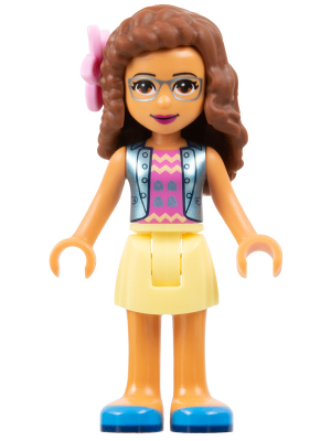 Friends Olivia (Nougat) - Bright Light Yellow Skirt, Dark Pink Top, Blue Jacket, Flower – ПРИЯТЕЛИ