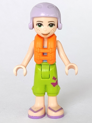 Friends Mia - Lime Cropped Trousers, Medium Blue Top with 3 Butterflies, Lavender Ski Helmet with Dark Red Hair, Life Jacket – ПРИЯТЕЛИ