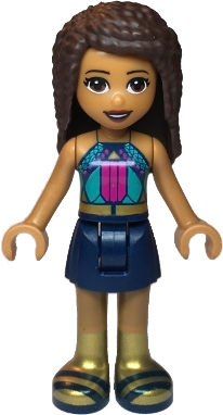 Friends Andrea - Dark Turquoise Halter Top with Magenta Stripes and Dots, Dark Blue Skirt, Gold Boots and Belt – ПРИЯТЕЛИ