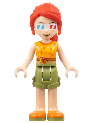Friends Mia - Olive Green Shorts, Orange and Bright Light Orange Top with Lightning Bolts, Orange Shoes, 3D Glasses – ПРИЯТЕЛИ