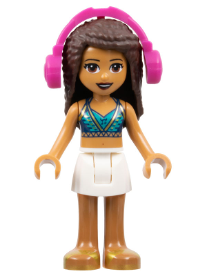Friends Andrea - White Skirt, Dark Blue Halter Top with Gold Trim, Headphones – ПРИЯТЕЛИ