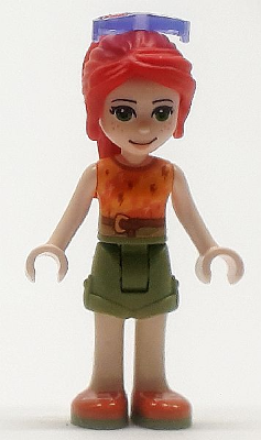 Friends Mia - Olive Green Shorts, Orange and Bright Light Orange Top with Lightning Bolts, Orange Shoes, Sunglasses – ПРИЯТЕЛИ