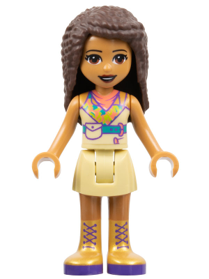 Friends Andrea - Tan Skirt, Coral, Lime and Medium Azure Top, Gold Boots – ПРИЯТЕЛИ