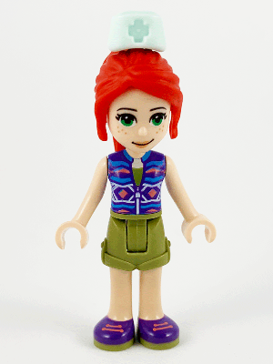 Friends Mia - Olive Green Shorts, Dark Azure and Dark Purple Patterned Sleeveless Jacket with Zipper, Nurse Hat – ПРИЯТЕЛИ