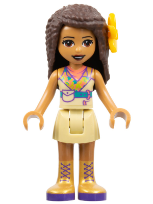 Friends Andrea - Tan Skirt, Coral, Lime and Medium Azure Top, Gold Boots, Flower – ПРИЯТЕЛИ