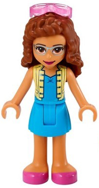 Friends Olivia (Nougat) - Dark Azure Skirt and Top with Bright Light Yellow Vest, Dark Pink Shoes, Sunglasses – ПРИЯТЕЛИ