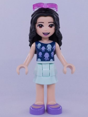 Friends Emma - Light Aqua Layered Skirt, Dark Blue Top with Jellyfish, Trans-Dark Pink Sunglasses – ПРИЯТЕЛИ