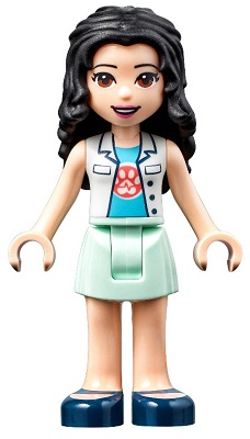 Friends Emma - White Top with Paw Print Undershirt, Light Aqua Skirt, Dark Blue Shoes with Straps, Dark Purple Bow – ПРИЯТЕЛИ