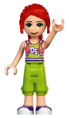 Friends Mia - Coral and Lime Jersey, Lime Trousers, Dark Purple and White Shoes – ПРИЯТЕЛИ