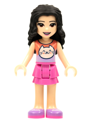 Friends Emma - Coral and Lavender Cat Shirt, Dark Pink Skirt, Medium Lavender Shoes – ПРИЯТЕЛИ