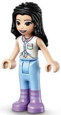 Friends Emma - Blue Riding Pants, White Collared Shirt, Black Hair – ПРИЯТЕЛИ