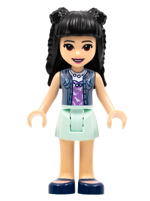 Friends Emma - Aqua Skirt, Sand Blue Vest, Black Hair with Braid Buns and Flower – ПРИЯТЕЛИ