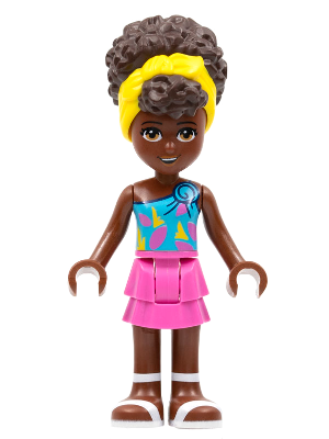 Friends Nandi - Dark Azure Single Strap Tank Top, Dark Pink Skirt, White Sandals, Yellow Head Wrap – ПРИЯТЕЛИ