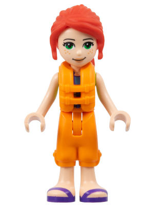 Friends Mia - Lime Jacket Vest with Pockets, Orange Trousers Cropped, Dark Purple Sandals, Orange Life Jacket – ПРИЯТЕЛИ