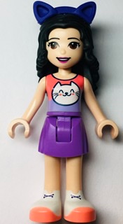 Friends Emma - Coral and Lavender Top with Cat Head, Medium Lavender Skirt, White Shoes, Dark Purple Cat Ears – ПРИЯТЕЛИ