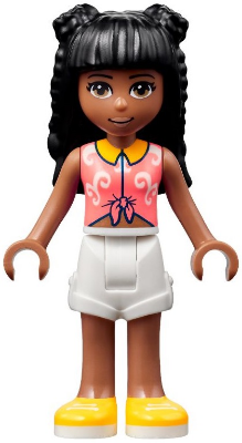 Friends Priyanka - Coral Knotted Blouse with White Swirls, White Shorts, Yellow Shoes – ПРИЯТЕЛИ