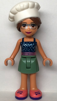 Friends Olivia (Nougat) - Sand Green Skirt, Dark Blue Top with Metallic Pink Belt, White Chef Toque with Hair – ПРИЯТЕЛИ
