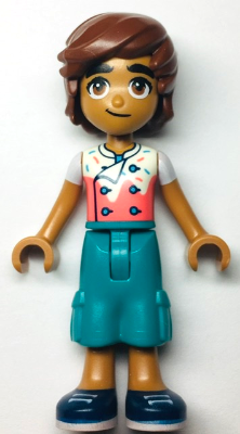 Friends Leo - White and Coral Chef Shirt with Sprinkles, Dark Turquoise Trousers Cropped Large Pockets, Dark Blue Shoes – ПРИЯТЕЛИ