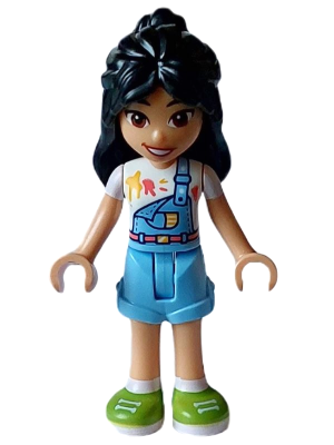 Friends Liann - Bright Light Blue Overalls over White Shirt, Bright Light Blue Shorts, Lime Shoes – ПРИЯТЕЛИ