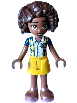 Friends Aliya - Dark Blue Vest with Diamonds over White Blouse, Yellow Skirt, Metallic Pink Sandals – ПРИЯТЕЛИ
