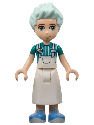 Friends Charli - White Apron Top over Dark Turquoise Shirt, White Skirt Long, Medium Blue Shoes – ПРИЯТЕЛИ