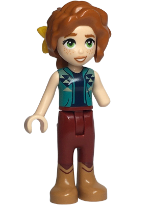 Friends Autumn - Dark Turquoise Vest over Dark Blue Shirt, Dark Red Trousers, Medium Nougat Boots, Bright Light Orange Flower – ПРИЯТЕЛИ