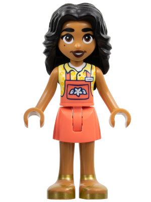 Friends Adi - Coral Overalls Skirt, Bright Light Yellow Shirt, Gold Sandals – ПРИЯТЕЛИ
