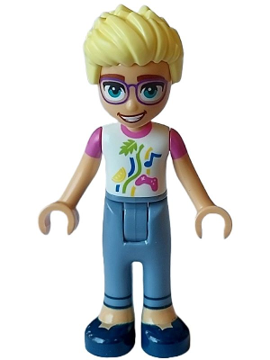 Friends Olly - White Shirt with Dark Pink Short Sleeves, Sand Blue Trousers, Dark Blue Shoes – ПРИЯТЕЛИ
