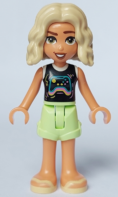 Friends Nova - Black and White Shirt with Video Game Controller, Yellowish Green Shorts, Bright Light Yellow Sandals – ПРИЯТЕЛИ