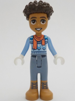 Friends Aaron - Bright Light Blue Sweater, Coral Scarf, Sand Blue Trousers, Medium Nougat Boots – ПРИЯТЕЛИ